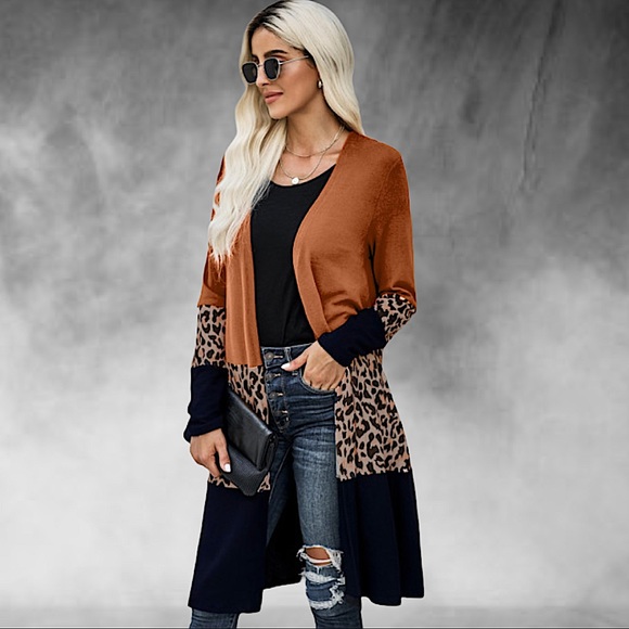 “Leopard Attack” Color block Leopard Cardigan - Picture 2 of 6